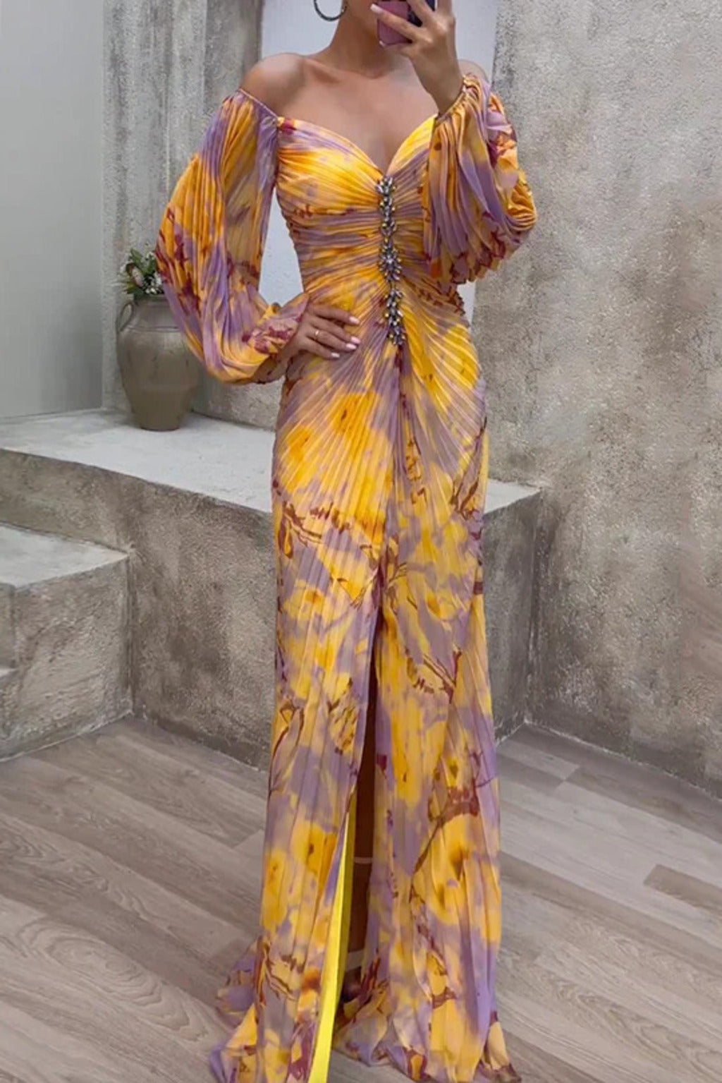 Variant image for Kvinnors Maxi Klänning V-hals Högkvalitativt Material-1