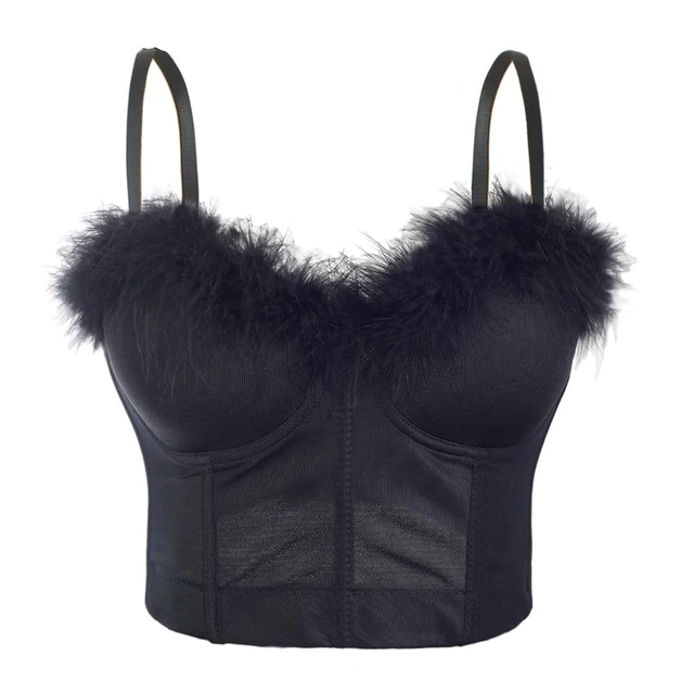 Dam Bustier med Fjädrar i Bomullsblandning-4