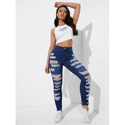 Dam Jeans Hög Midja Klassisk Denim Slitstark-2