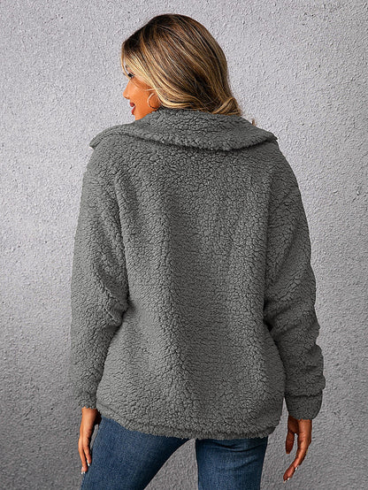 Dam Kortjacka Modern Fleece med Vändkrage-5