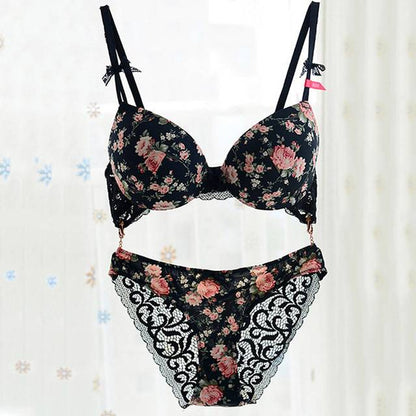 Dam Push-Up BH Blommönster Bomull Spandex-1