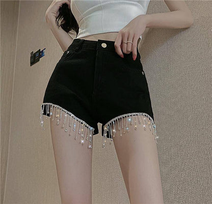 Dam Jean Shorts Hög Midja Bomull-1