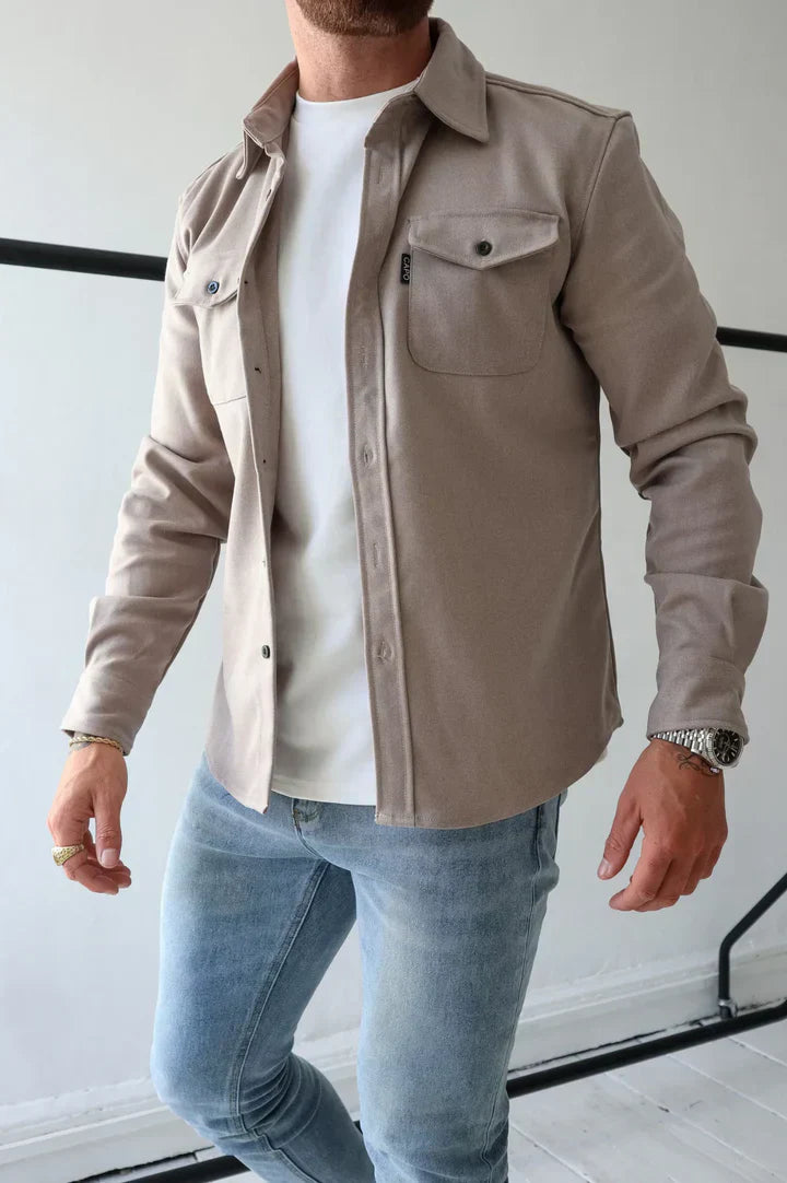 Herrjacka Minimalistisk Knappstängning Lätt Tyg med Bröstfickor-3