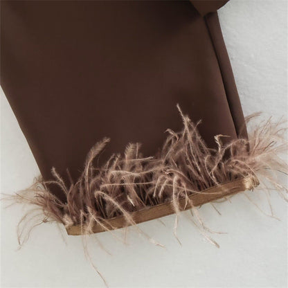 Stickad Dam Tröja Långärmad Polyester med Fjäderdetalj-2