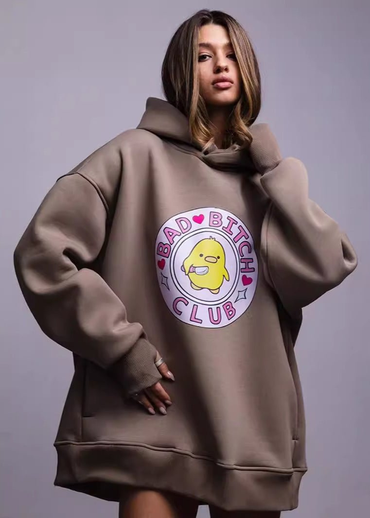 Kvinnors Hoodie med Anka Tryck – Avslappnad Stil, Mjuk och Andningsbar Blandning, Rymlig Huva och Känguruficka 7
