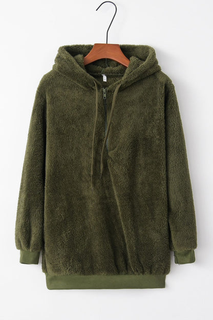 Variant image for Kvinnors Fleece Hoodie Halv Dragkedja Fluffig Teddy-material-13