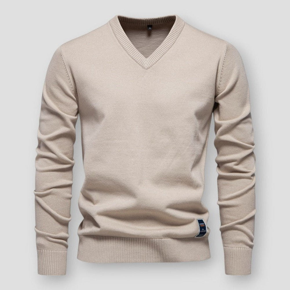 Herrpullover V-ringning Mjuk Ullmix Modern Passform-1