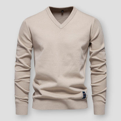 Herrpullover V-ringning Mjuk Ullmix Modern Passform-1