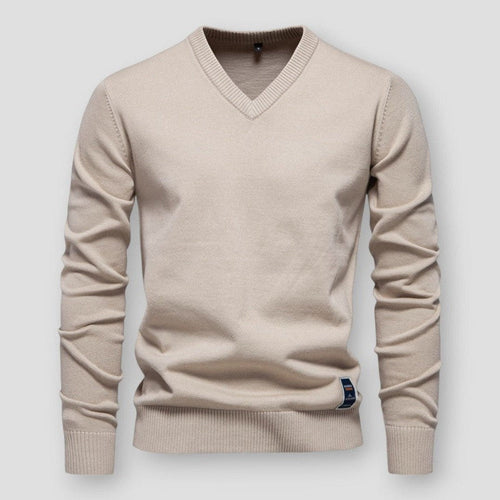 Herrpullover V-ringning Mjuk Ullmix Modern Passform-1