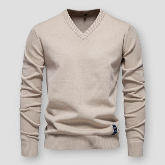 Herrpullover V-ringning Mjuk Ullmix Modern Passform-1