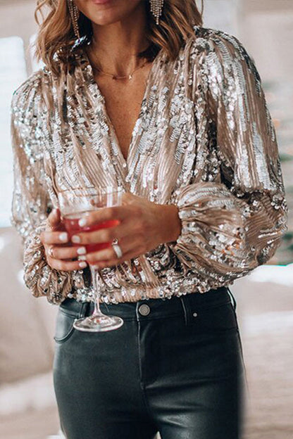 Dam Glamourblus Långärmad Högkvalitativt Material-2