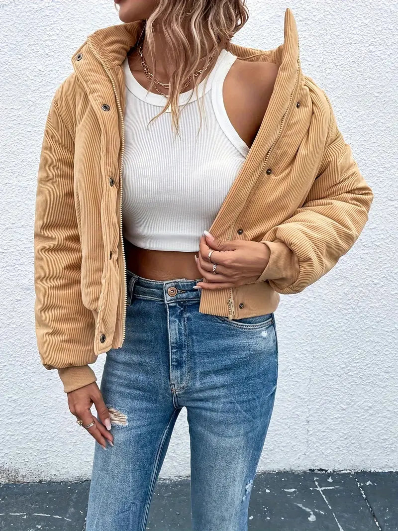 Damjacka Zip-design Kapellkrage Mjuk Varm Tyg-4