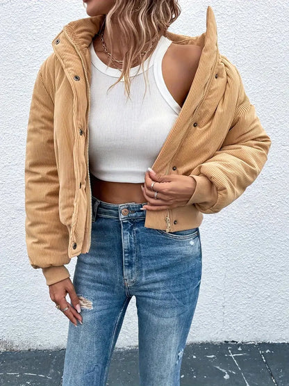 Damjacka Zip-design Kapellkrage Mjuk Varm Tyg-4