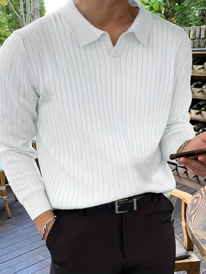 Herr Polo Skjorta Långärmad Avslappnad 100% Bomull-4