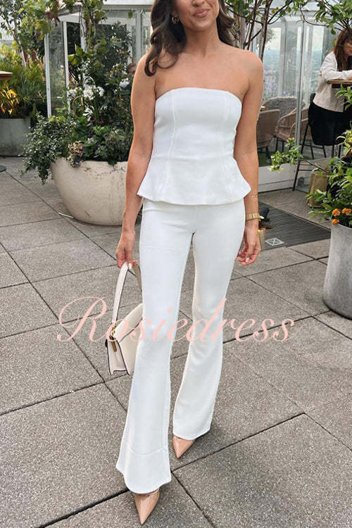 Dam Rüschentop och Flarebyxor Set i Bomull och Polyester - Sommarkläder-3