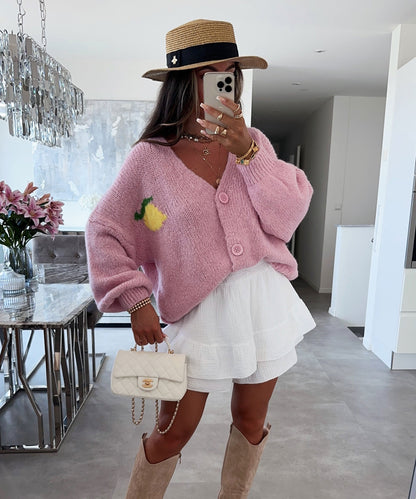 Lång Kofta Dam i Limoncello Rosa – Modern Elastisk Cardigan för Komfort och Stil, XS-XL 3
