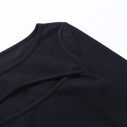 Kvinnors Långärmad Top Ribbad med Utskärningar Polyester Elastan-5