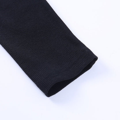 Kvinnors Långärmad Top Ribbad med Utskärningar Polyester Elastan-3