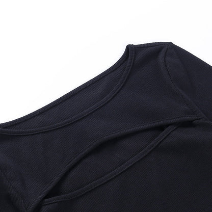Kvinnors Långärmad Top Ribbad med Utskärningar Polyester Elastan-4