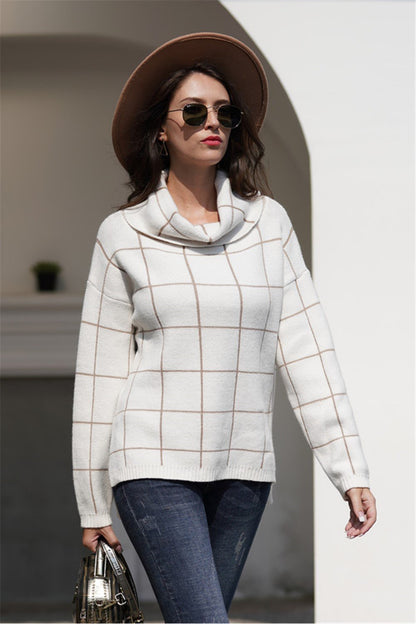 Dam Turtleneck Tröja Loose Nylon Rutig-4