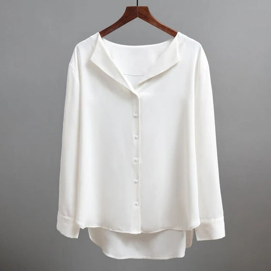 Kvinnors Långärmad Skjorta Chic Crested Krage Polyester-1