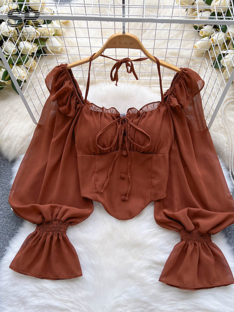 Kvinnors Festtop med Flare Ärmar Elastisk Midja Polyester/Bomull-2