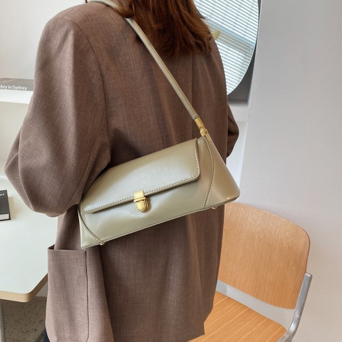 Dam Axelväska Baguette Vintage Stil Vegan Läder-3