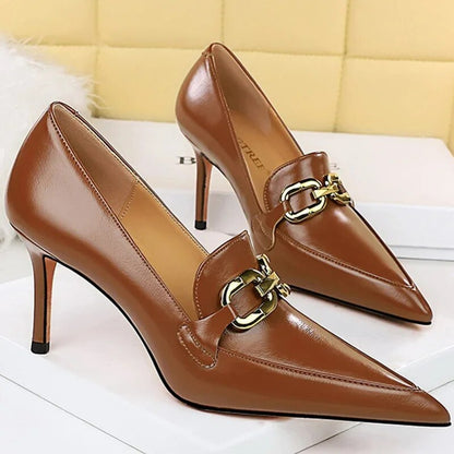 Kvinnors Höga Klackar 8 cm Syntetiskt Läder Med Metallspännen-4