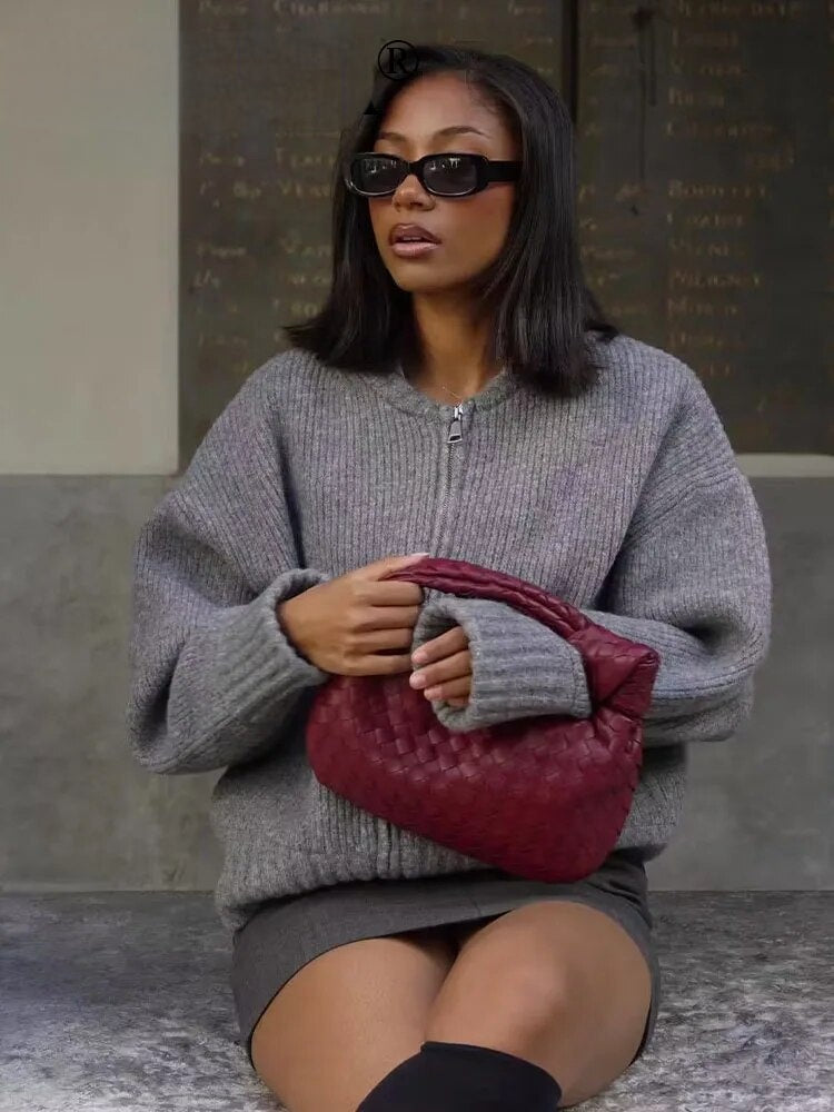 Dam Cardigan Stickad med Dragkedja för Eleganta Tillfällen-3