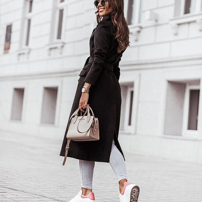 Lång Kappa Dam V-hals Rak Passform Polyester-5