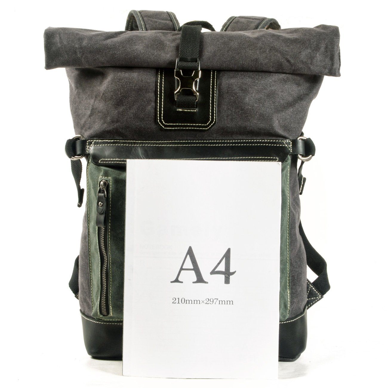 Unisex Ryggsäck Vintage Vaxad Bomull och Läder-4