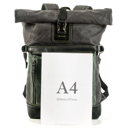 Unisex Ryggsäck Vintage Vaxad Bomull och Läder-4