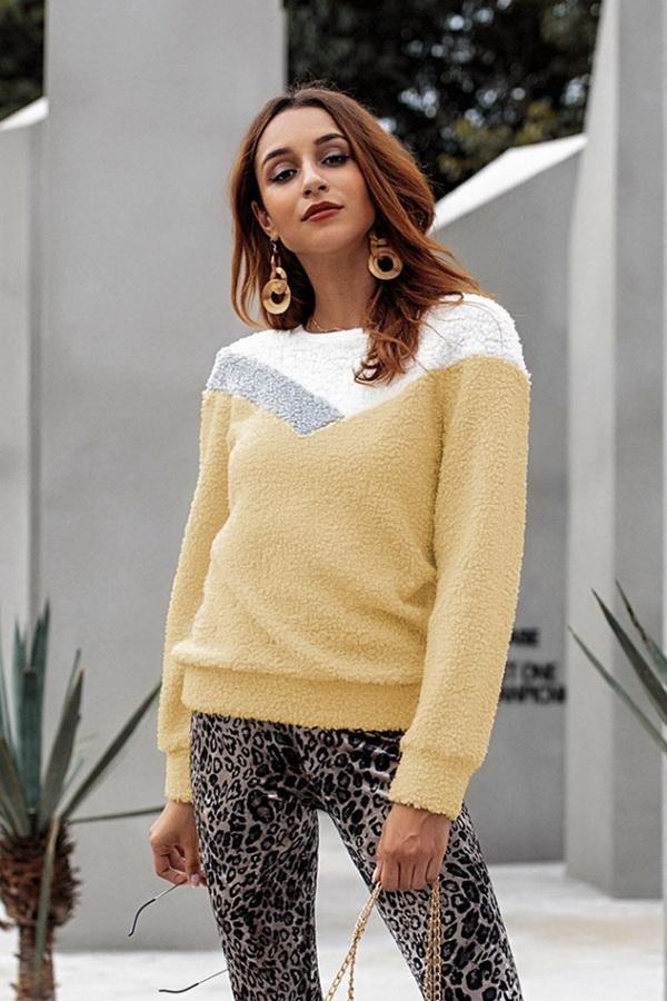 Variant image for Dam Tröja Färgblockad Plysch med Långa Ärmar-1