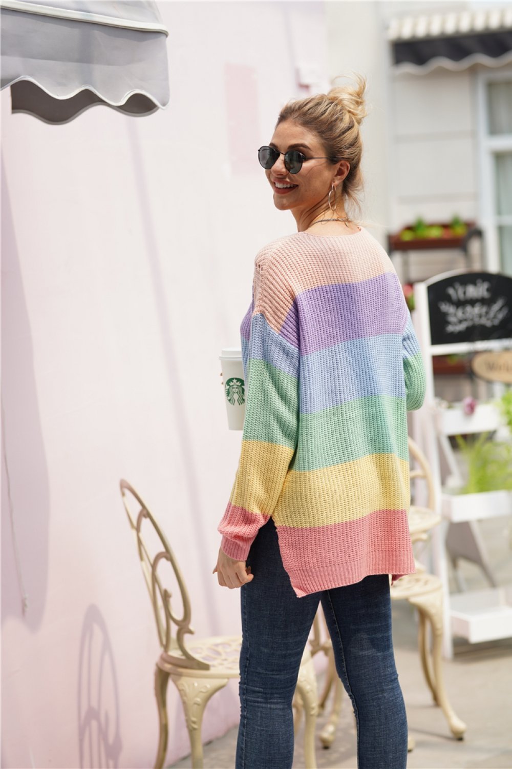 Plus Size Women's Pullover V-Hals Färgblock Akryl-5