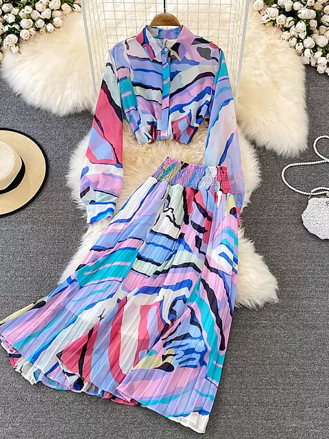 Variant image for Dam Hög Midja Kjol Färgglad Chiffon-3