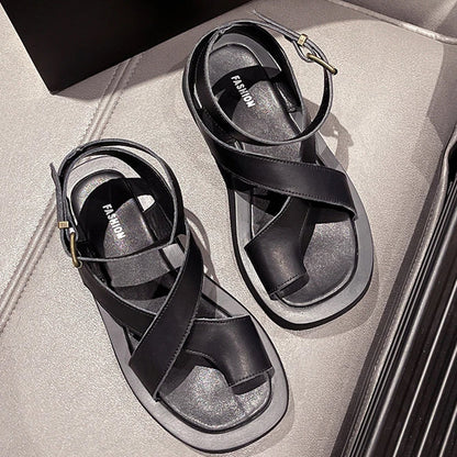 Kvinnors Klipptå Sandaler Plattform Äkta Kalvskinn-3