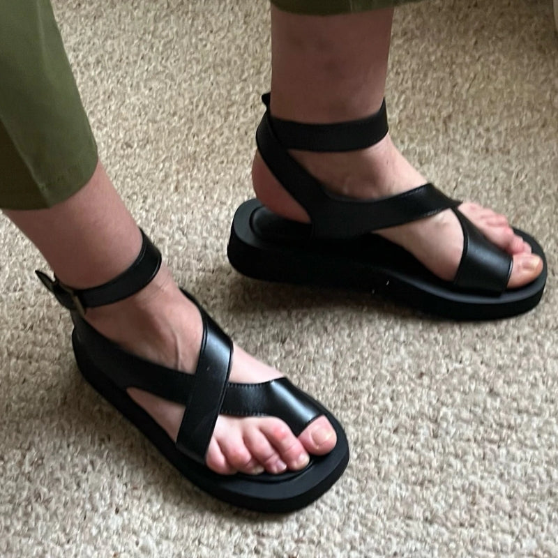 Kvinnors Klipptå Sandaler Plattform Äkta Kalvskinn-4