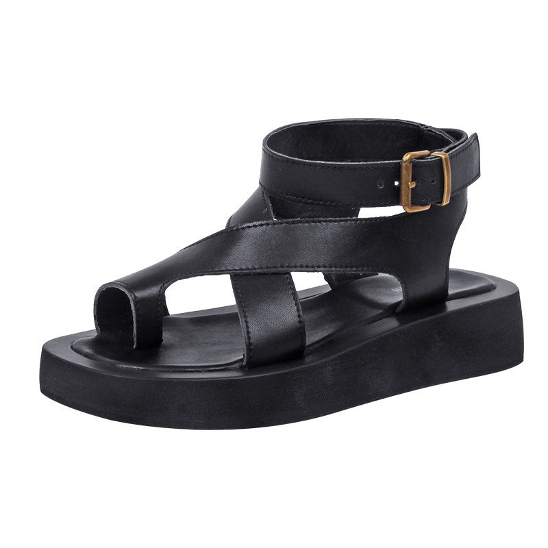 Kvinnors Klipptå Sandaler Plattform Äkta Kalvskinn-1