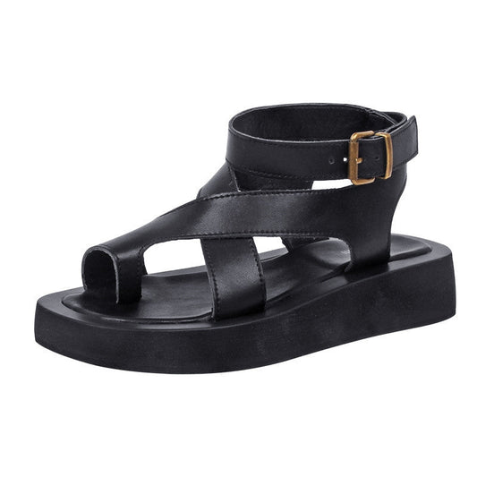 Kvinnors Klipptå Sandaler Plattform Äkta Kalvskinn-1