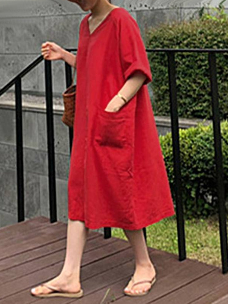 Kvinnor Midi Klänning Monokrom Bomull i Stora Storlekar 5