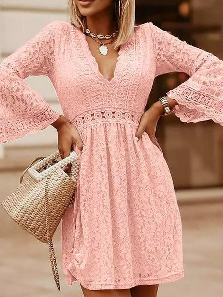 Dam Miniklänning V-ringning Spets 90% Nylon 10% Spandex-2