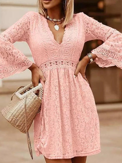 Dam Miniklänning V-ringning Spets 90% Nylon 10% Spandex-2