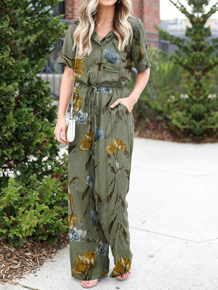 Dam Dungarees Blommönster Avslappnad Spandex-6