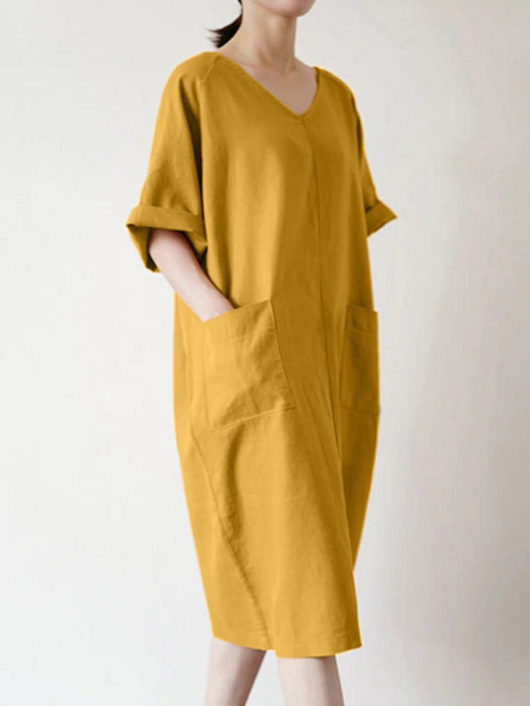 Kvinnor Midi Klänning Monokrom Bomull i Stora Storlekar 3