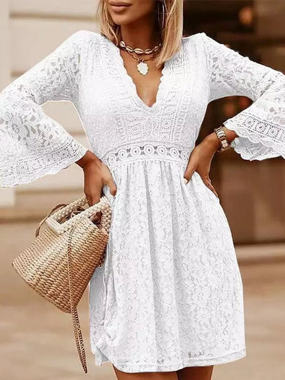 Dam Miniklänning V-ringning Spets 90% Nylon 10% Spandex-4