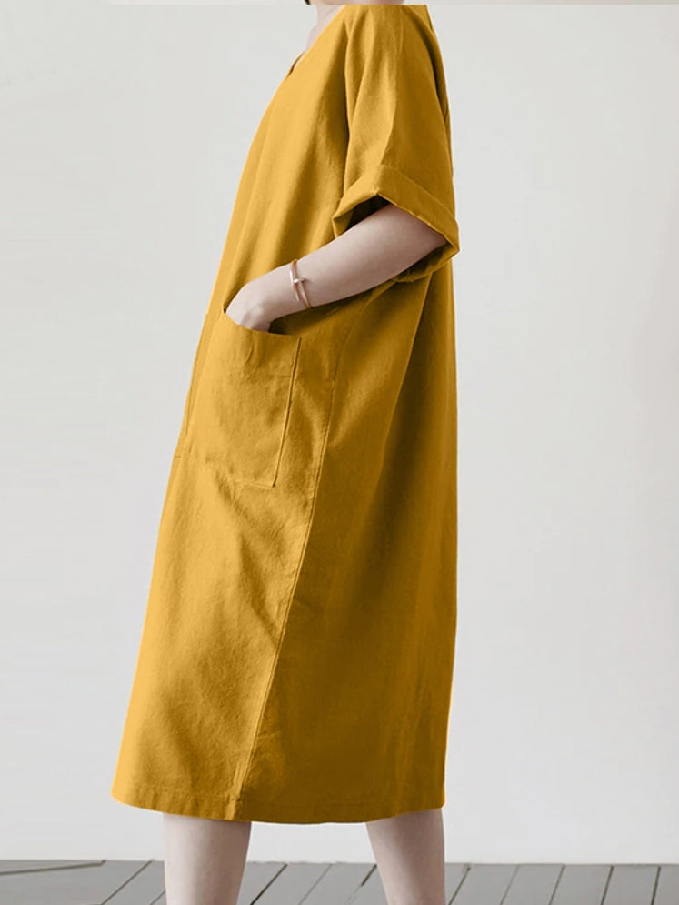 Kvinnor Midi Klänning Monokrom Bomull i Stora Storlekar 4