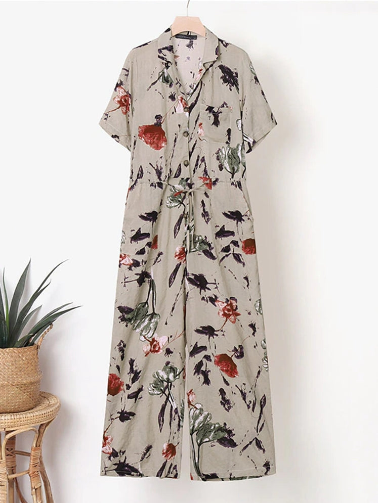 Dam Dungarees Blommönster Avslappnad Spandex-2