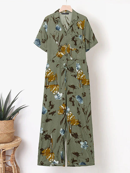 Dam Dungarees Blommönster Avslappnad Spandex-4