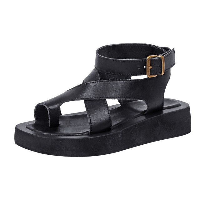 Kvinnors Klipptå Sandaler Plattform Äkta Kalvskinn-6