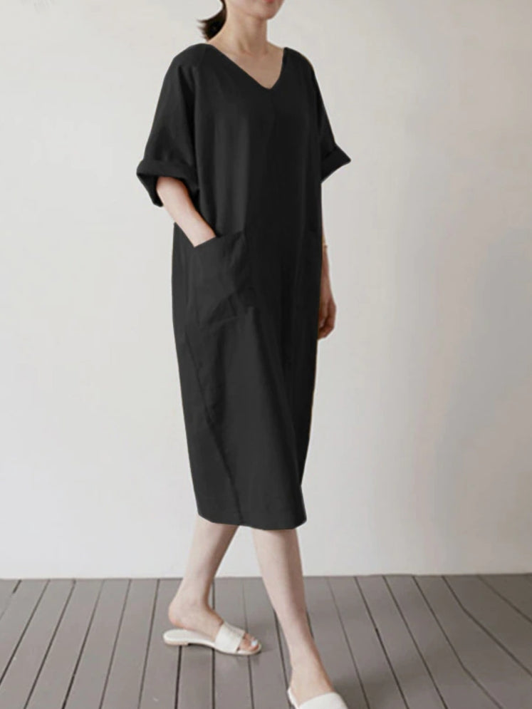 Kvinnor Midi Klänning Monokrom Bomull i Stora Storlekar 6